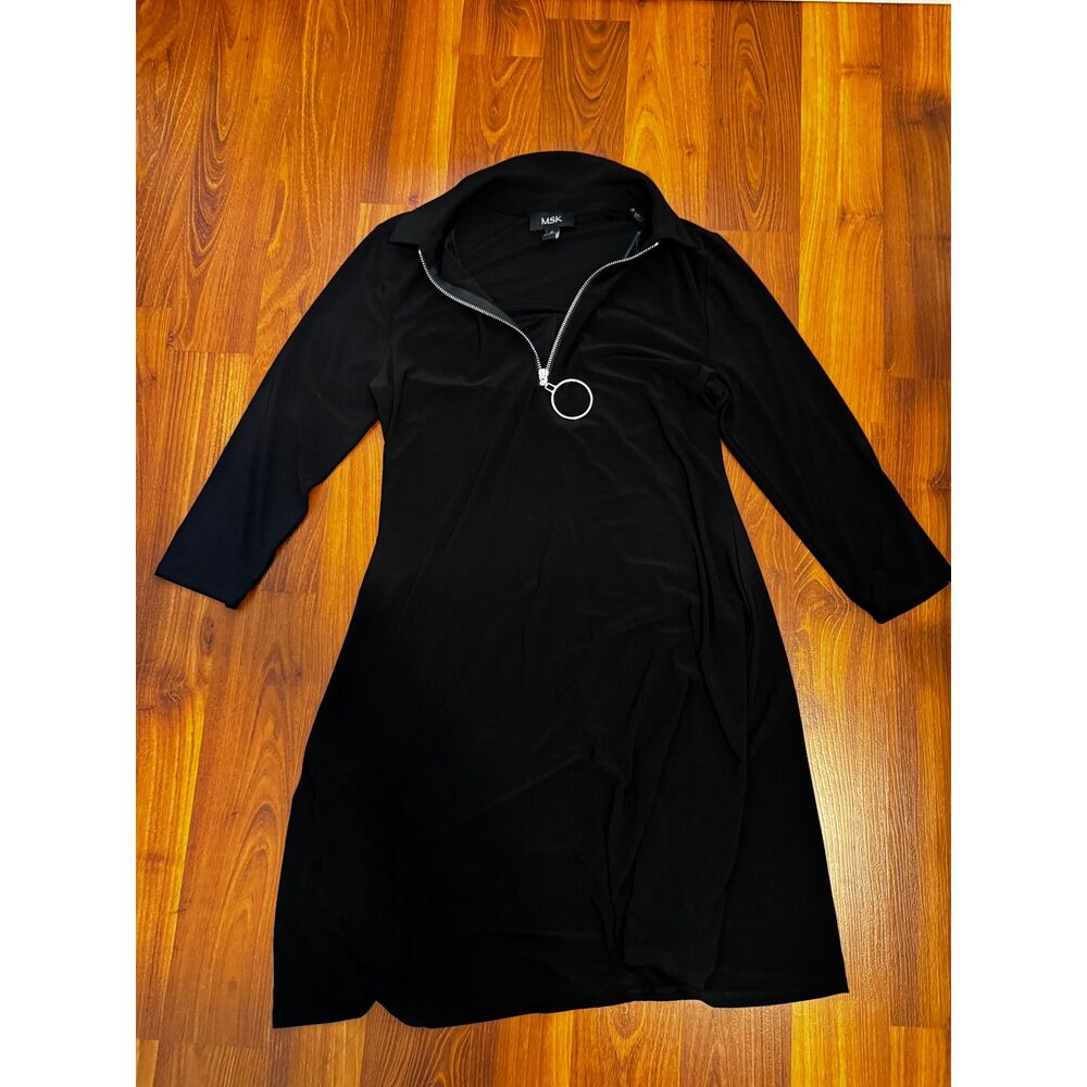 MSK Three Quarter Sleeve Half Zippered Black Dress